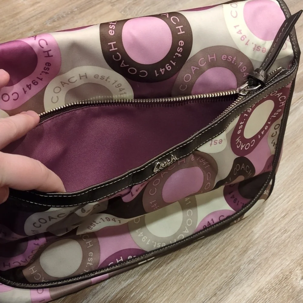 👶🎒Coach Pink/Purple & Brown Circle Diaper Baby Bag w/ Changing Pad👶🎒